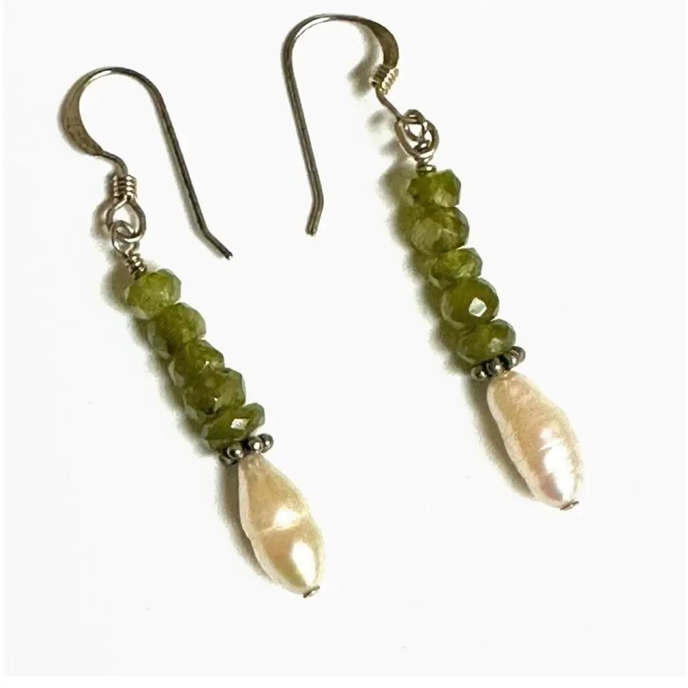 freshwater pearl and peridot sterling silver drop earrings